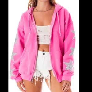 Carmar LA Hot Pink Star Patch Zipup Hoodie
